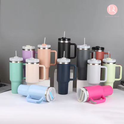 Gobelet Stanley Teermique Isotherme 1L avec Paille 1L - Tasse Grande Capacité à Anse pour Boissons Chaudes et Froides