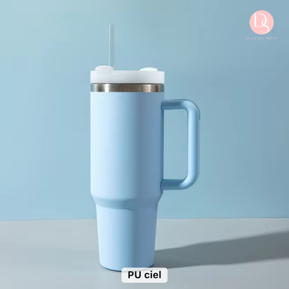 Gobelet Stanley Teermique Isotherme 1L avec Paille 1L - Tasse Grande Capacité à Anse pour Boissons Chaudes et Froides