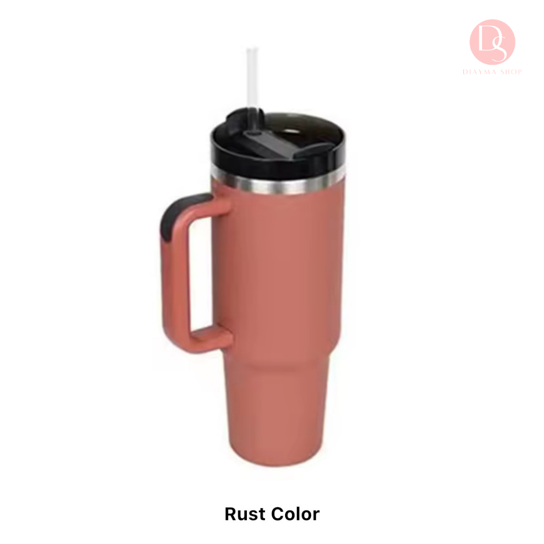 Gobelet Stanley Teermique Isotherme 1L avec Paille 1L - Tasse Grande Capacité à Anse pour Boissons Chaudes et Froides